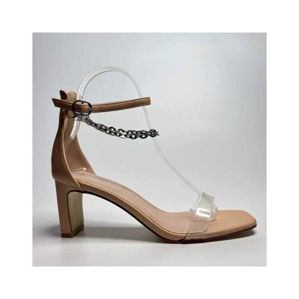 Chinese Laundry Yara Ankle Strap Heeled Chain Sandal in Tan Mocha Size 8.5 M